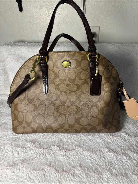 Coach Handbags - Coach Brown Signature Dome Satchel with Dark Brown Trim